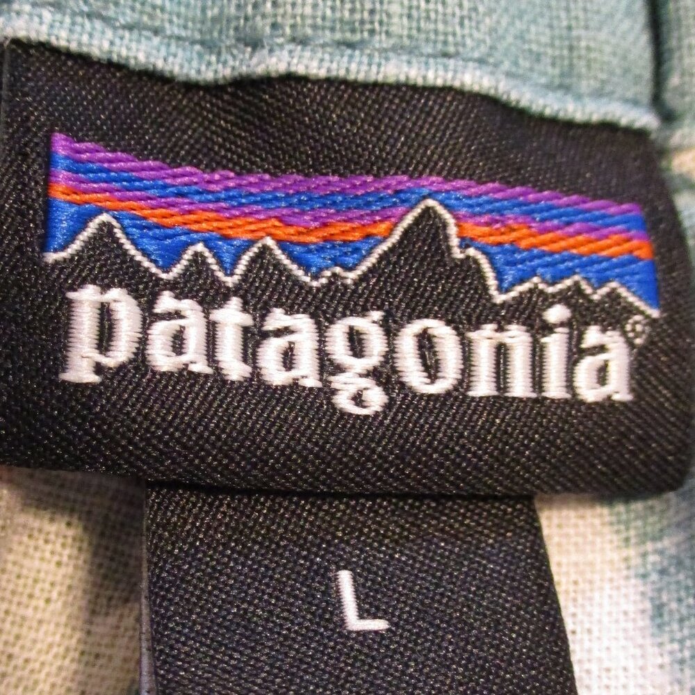 Patagonia Shorts Woman Large Blue Tan Yellow Back Pocket Beach Pool Wrap Shorts - Picture 5 of 6